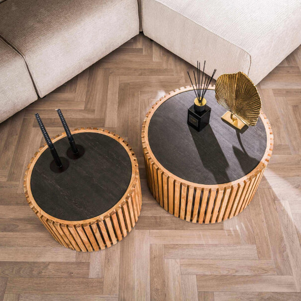 BelaLuz Landelijke Industriële salontafel Medan 2 set rond