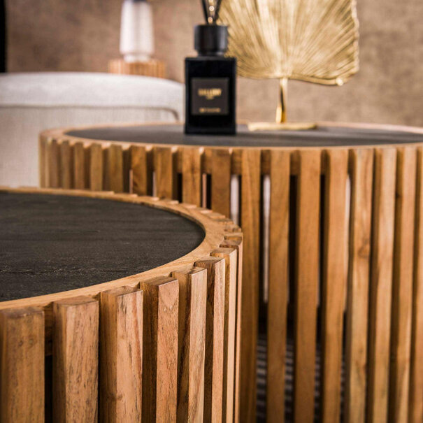BelaLuz Landelijke Industriële salontafel Medan 2 set rond