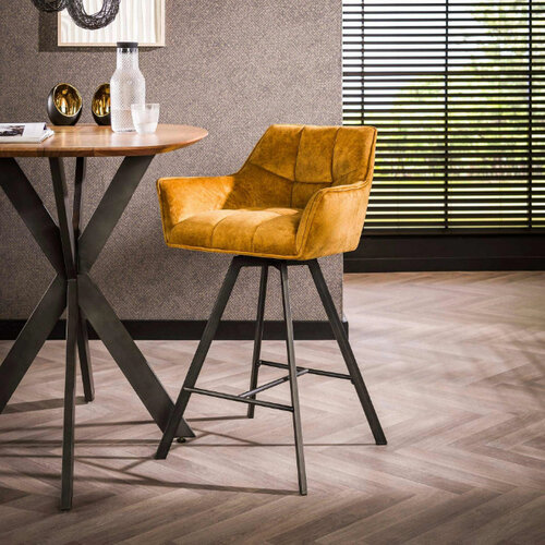 Moderne Barstoel Turn velvet goudkleur velour draaibaar