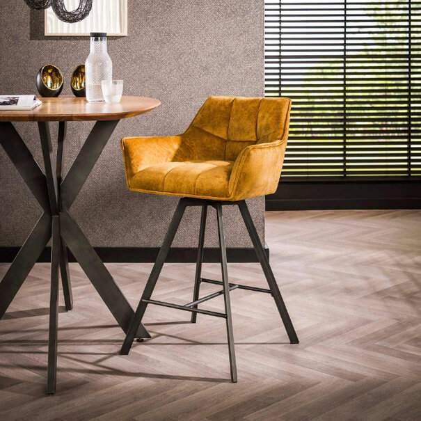 BelaLuz Moderne Barstoel Turn velvet goudkleur velour draaibaar