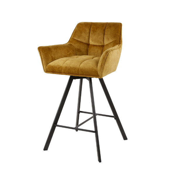 BelaLuz Moderne Barstoel Turn velvet goudkleur velour draaibaar