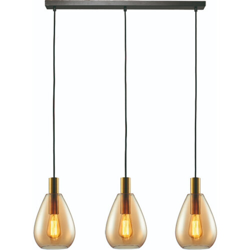 Hotel Chique hanglamp Dorato 3-lichts goud met amber glas