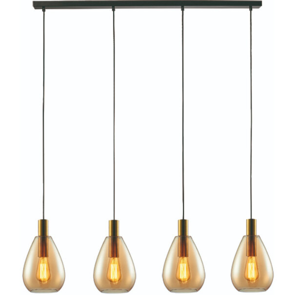 Freelight Hotel Chique hanglamp Dorato 4-lichts goud met amber glas