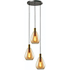 Freelight Hotel Chique hanglamp Dorato 3-lichts getrapt goud met amber glas