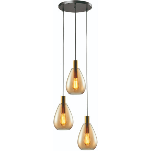 Hotel Chique hanglamp Dorato 3-lichts getrapt goud met amber glas