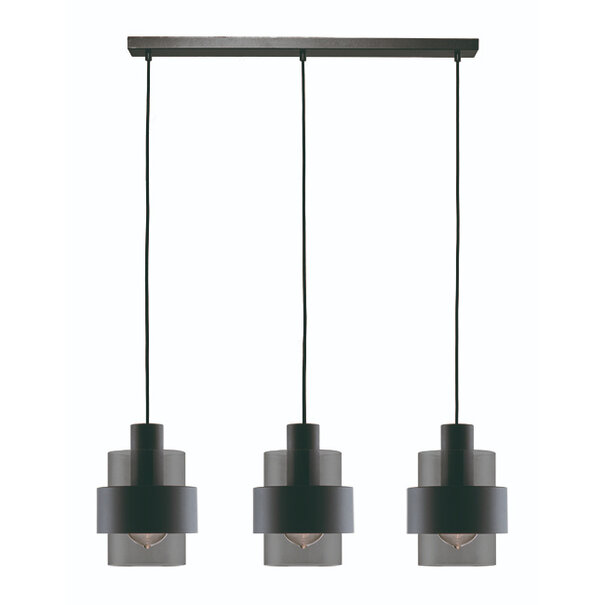 Freelight Moderne hanglamp Chiasso 3-lichts zwart met smoke glas