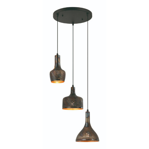 Industriële hanglamp Cambal 3-lichts getrapt zwart bruin