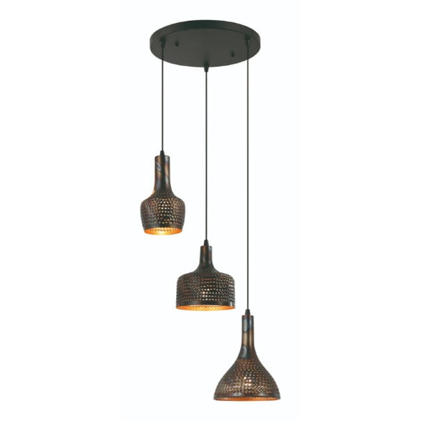 Freelight Industriële - Hanglamp - 3 lichts getrapt - Zwart Bruin - Cambal