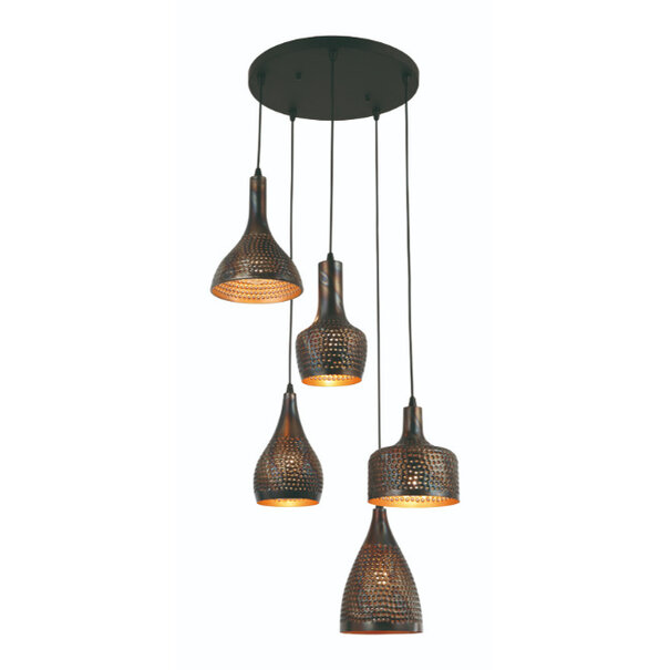 Freelight Industriële hanglamp Cambal 5-lichts getrapt zwart bruin