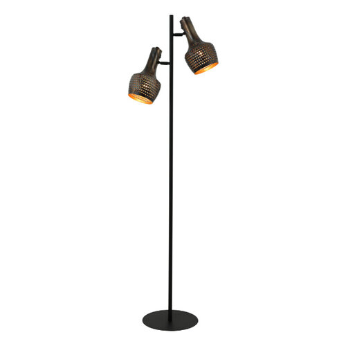 Industriële Vintage vloerlamp Cambal 2-lichts zwart bruin