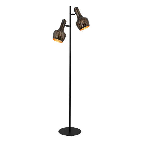 Freelight Industriële Vintage vloerlamp Cambal 2-lichts zwart bruin