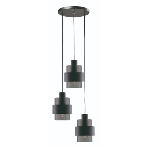 Moderne hanglamp Chiasso 3-lichts getrapt zwart met smoke glas