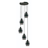Freelight Moderne hanglamp Chiasso 5-lichts getrapt zwart met smoke glas