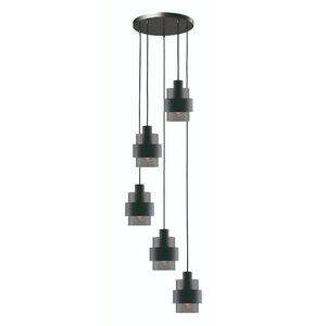 Freelight Moderne hanglamp Chiasso 5-lichts getrapt zwart met smoke glas