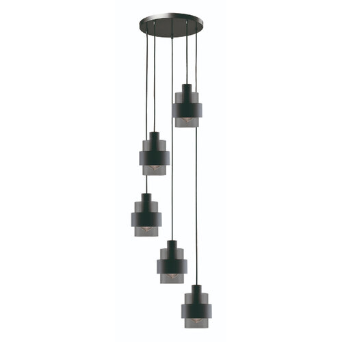 Moderne hanglamp Chiasso 5-lichts getrapt zwart met smoke glas