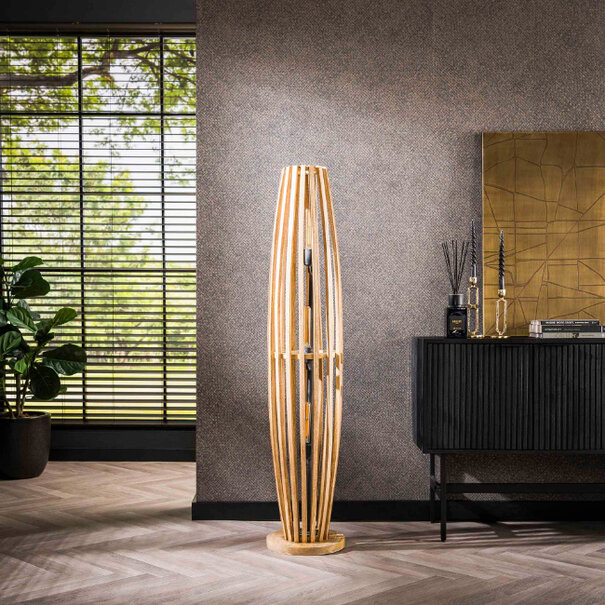 BelaLuz Landelijke vloerlamp Garnet 3-lichts mangohout