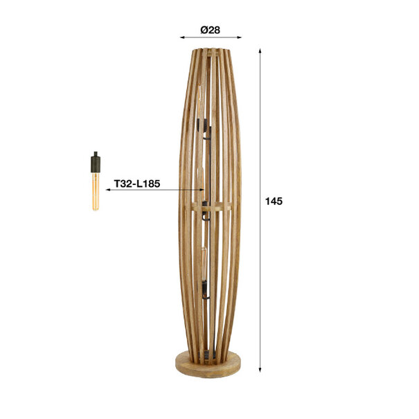 BelaLuz Landelijke vloerlamp Garnet 3-lichts mangohout