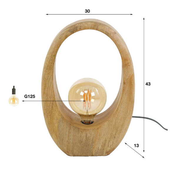 BelaLuz Landelijke Vintage tafellamp Legno XL mangohout