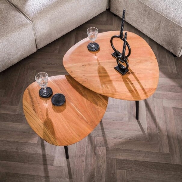 BelaLuz Landelijke salontafel Arthur 2 set acaciahout 2