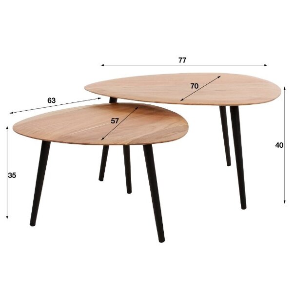 BelaLuz Landelijke salontafel Arthur 2 set acaciahout 2