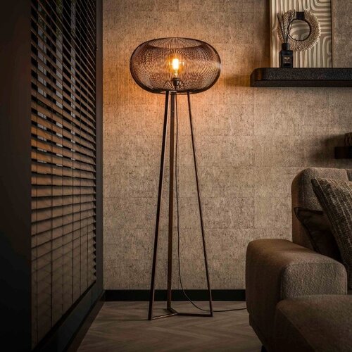 Industriële Vintage driepoots vloerlamp Vince 1-lichts koper