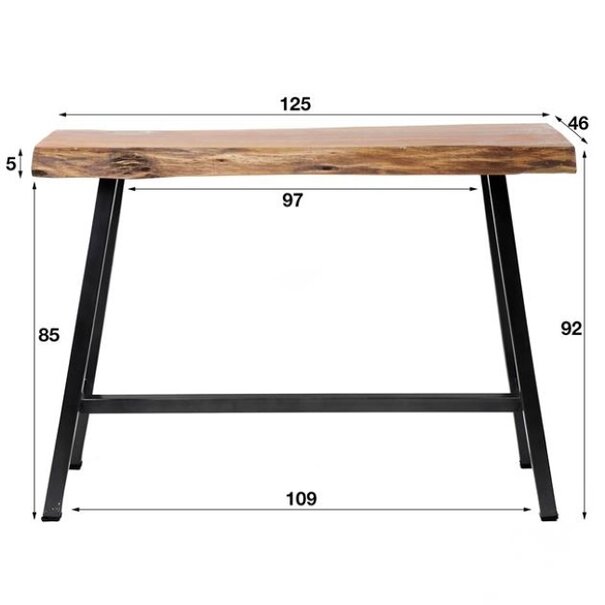 BelaLuz Industriële bartafel Thor 125 cm opgedikt acaciahout