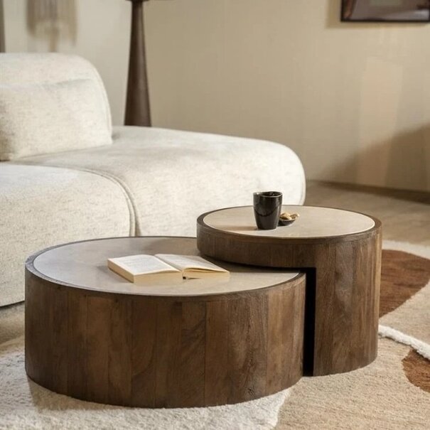 Eleonora Moderne salontafel Hazel 2 set mangohout marmer