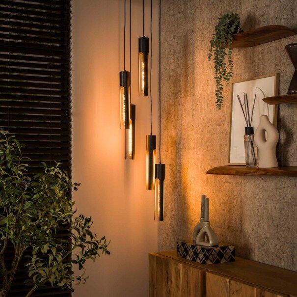 BelaLuz Industrieel Design hanglamp Titan 9 lichts getrapt charcoal