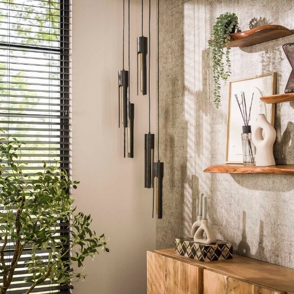 BelaLuz Industrieel Design hanglamp Titan 9 lichts getrapt charcoal
