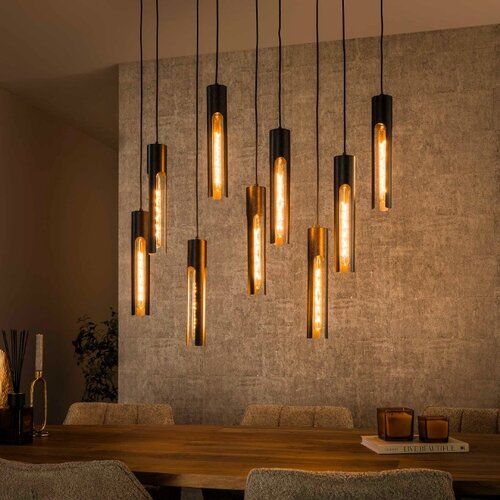Industrieel Design hanglamp Titan 9 lichts charcoal