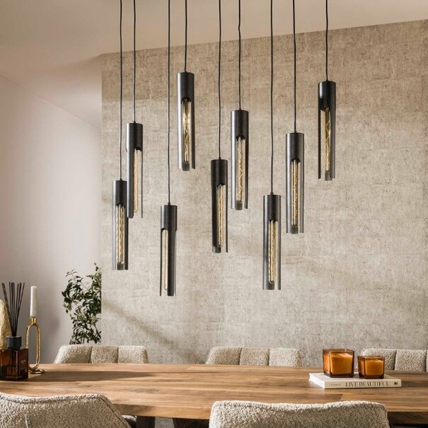 BelaLuz Industrieel Design hanglamp Titan 9 lichts charcoal