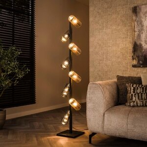BelaLuz Industrieel klassiek vloerlamp Cylis 8 lichts charcoal Mixed glass