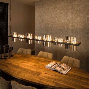 BelaLuz Industrieel klassiek hanglamp Cylis 14 lichts charcoal mixed glass