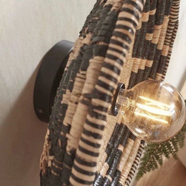 GOOD & MOJO Ibiza stijl wandlamp Andros 1-lichts Seagrass zwart naturel