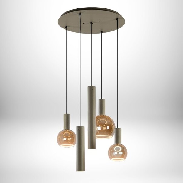 Ztahl Moderne Design hanglamp Riva 5-lichts Ø50 cm getrapt quartz