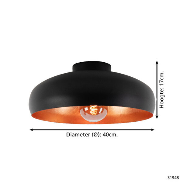 Stars of Lights Moderne Industriële plafondlamp Mogano 1-lichts zwart koper