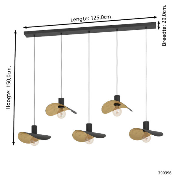 Stars of Lights Modern design hanglamp Saceda 5-lichts zwart goud