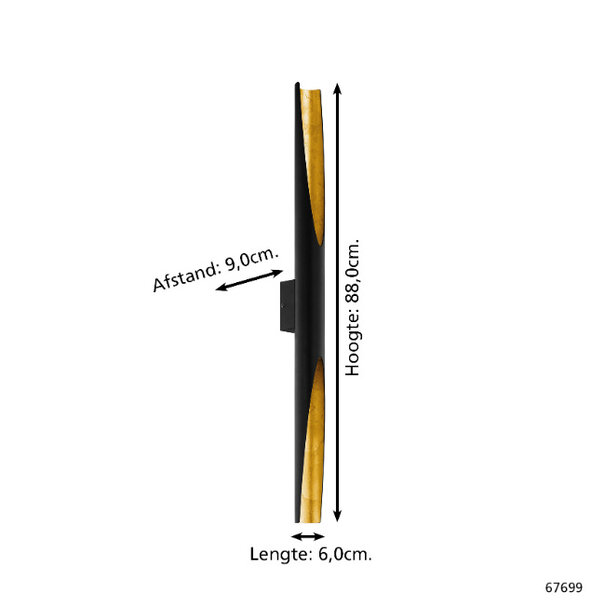 Stars of Light Industriële wandlamp San Cono 2-lichts 89 cm zwart goud