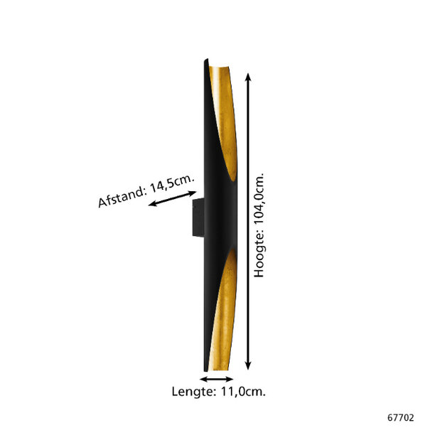 Stars of Light Industriële wandlamp San Cono 2-lichts 104 cm zwart goud