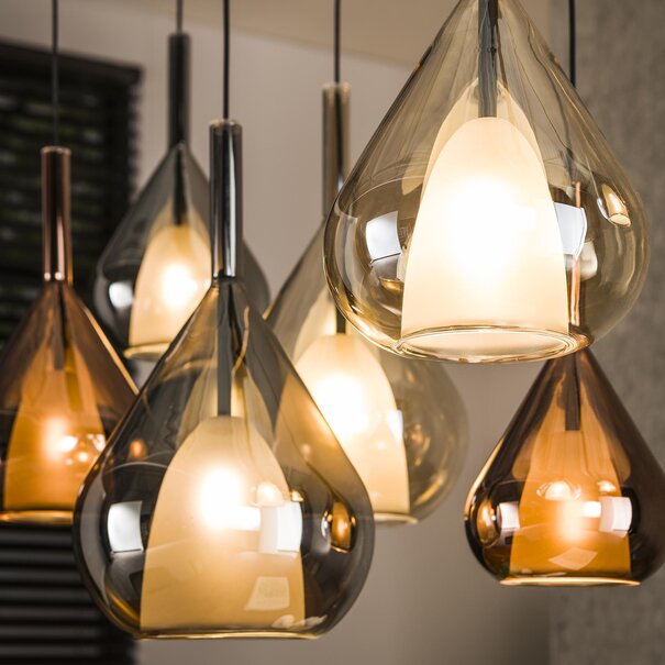 BelaLuz Retro design hanglamp Talin 7-lichts met gekleurde glazen