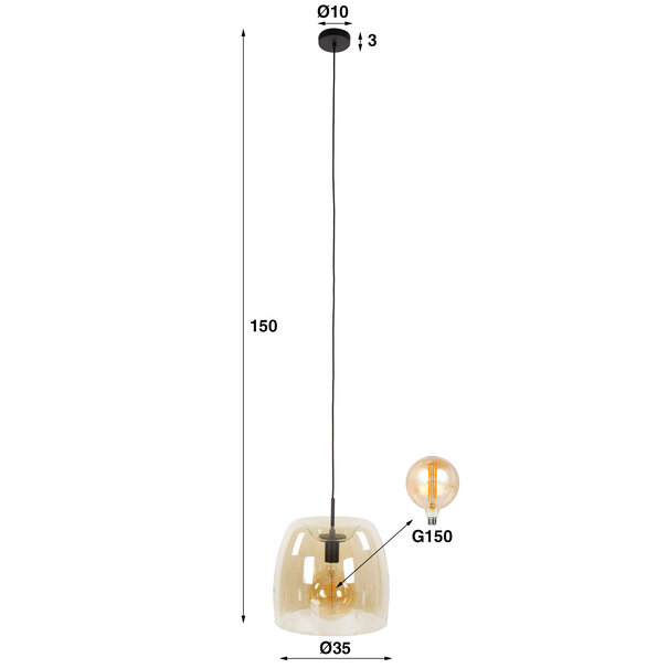 BelaLuz Modern hanglamp Dash 1-lichts amber glas