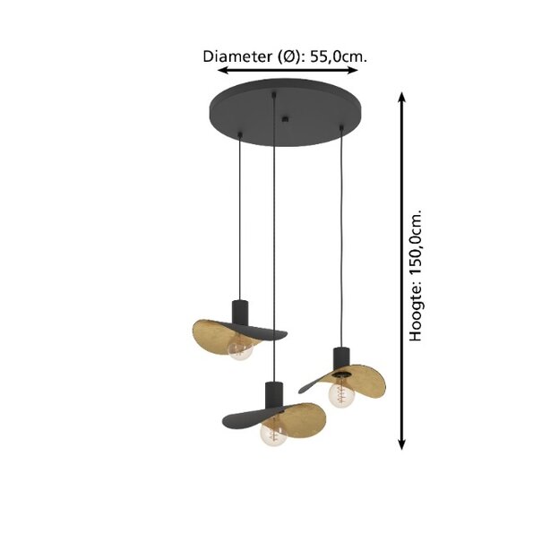 Stars of Lights Modern design hanglamp Saceda 3-lichts getrapt zwart goud