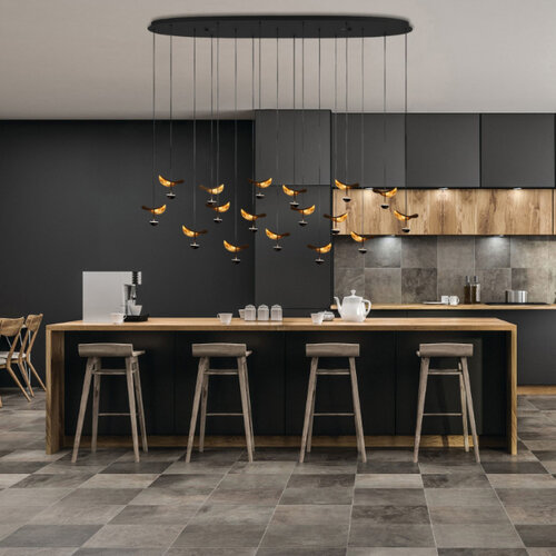 industrieel design hanglamp Dracera 17 lichts zwart goud