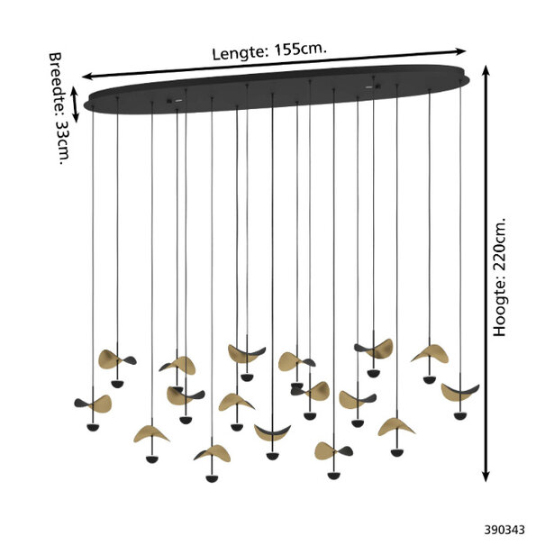 Stars of Lights industrieel design hanglamp Dracera 17 lichts zwart goud