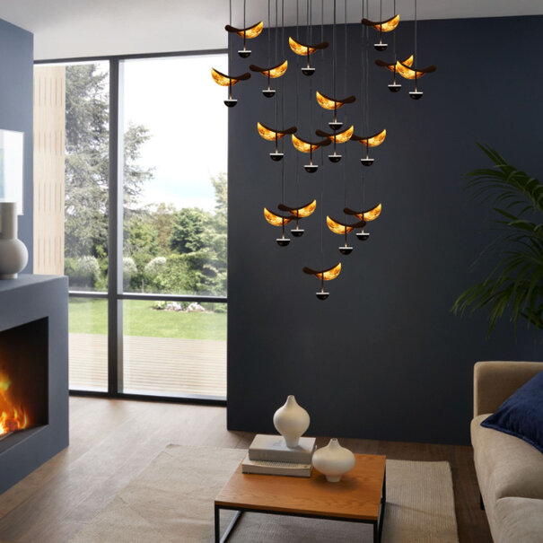 Stars of Light Modern design hanglamp Dracera 17 lichts zwart goud rond