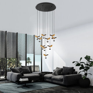 Hanglamp Dracera 10 lichts zwart goud rond