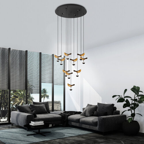 Modern design hanglamp Dracera 10-lichts zwart goud rond