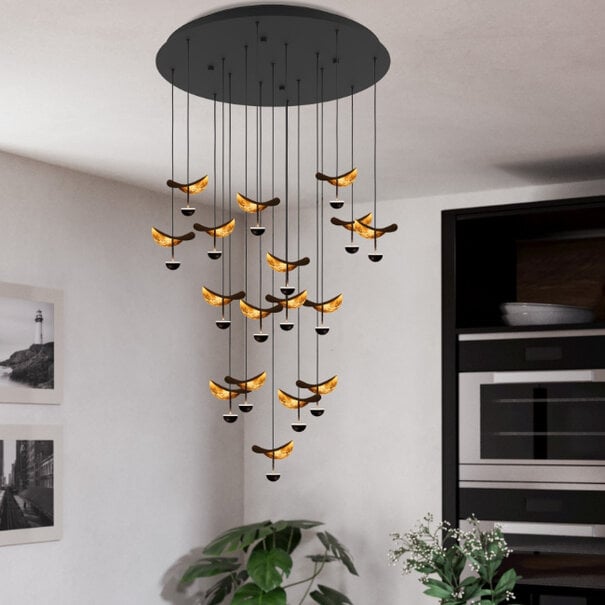 Stars of Light Modern design hanglamp Dracera 10-lichts zwart goud rond