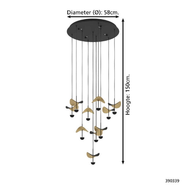 Stars of Light Modern design hanglamp Dracera 10-lichts zwart goud rond