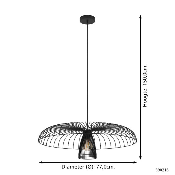 Stars of Light Moderne Industriële hanglamp Champerico 1-lichts Ø77 cm zwart